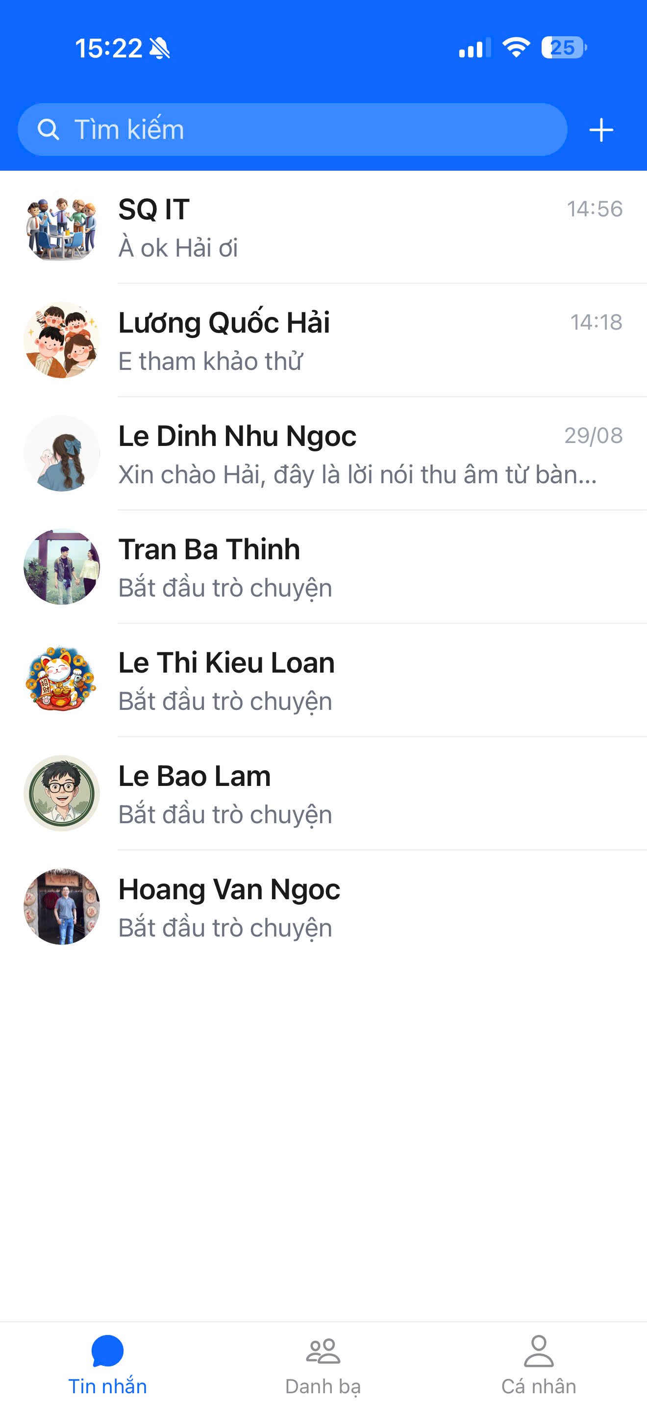 Danh sách tin nhắn